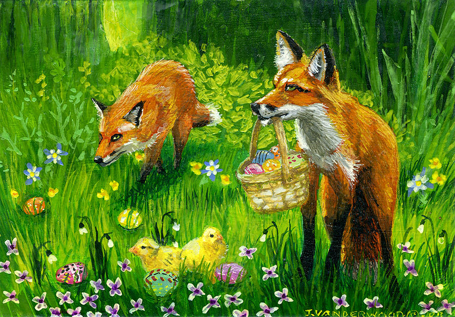 Easter Foxes Painting by Jacquelin L Vanderwood Westerman