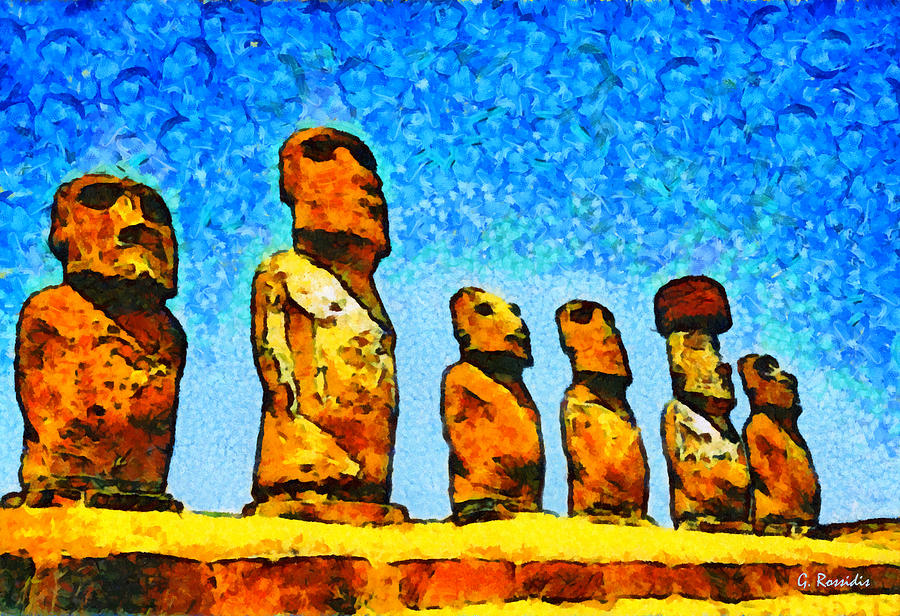 Easter island Painting by George Rossidis