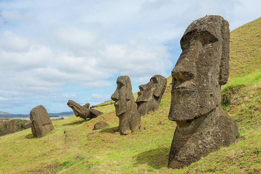 Easter Island Landscape With Moais In Photograph by Volanthevist
