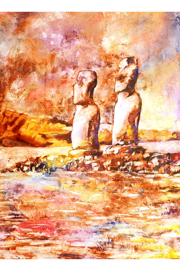 Easter Island Moais Painting by Ryan Fox