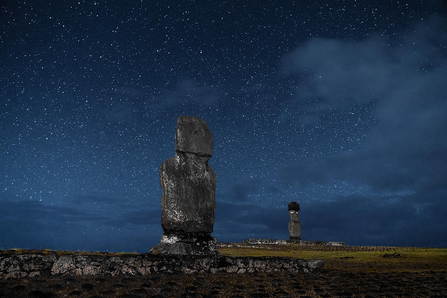 Easter Island Rapa Nui Tahai Moai under Stars at Night Photograph by Mlenny