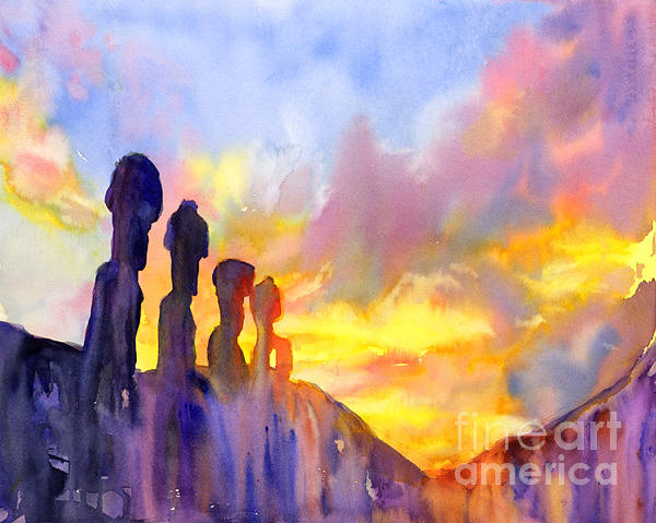 Easter Island sunrise Painting by Ryan Fox