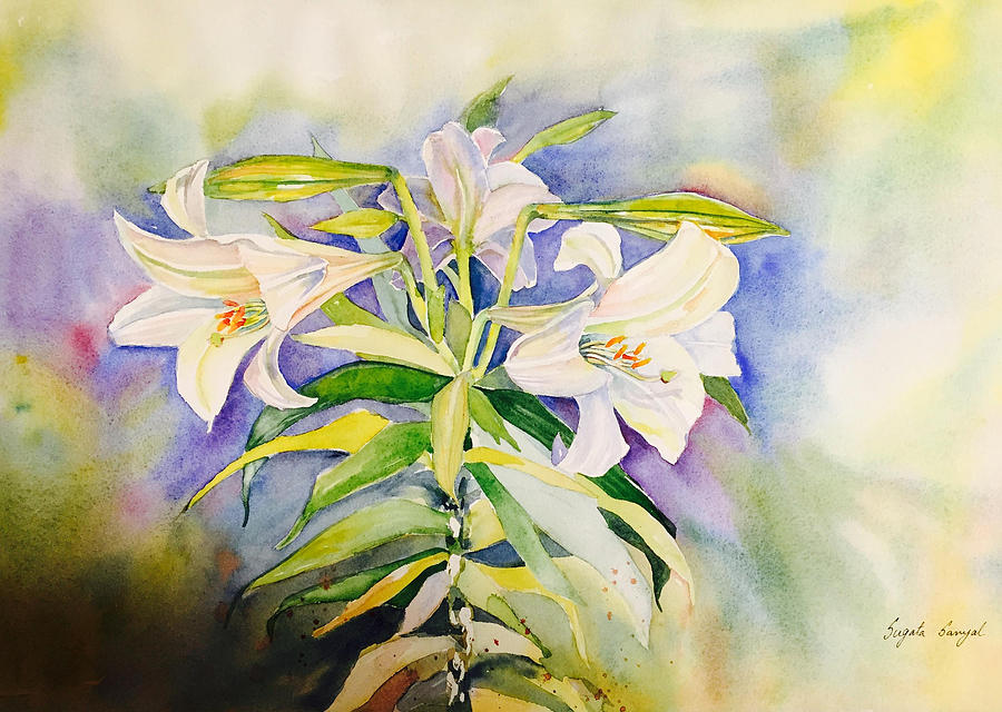 Easter Lilies Painting By Sugata Sanyal Fine Art America   Easter Lilies Sugata Sanyal 