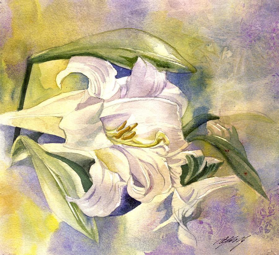 Easter Lily With Yellow Painting by Alfred Ng