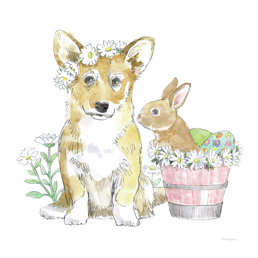 Animal Painting - Easter Pups I by Beth Grove