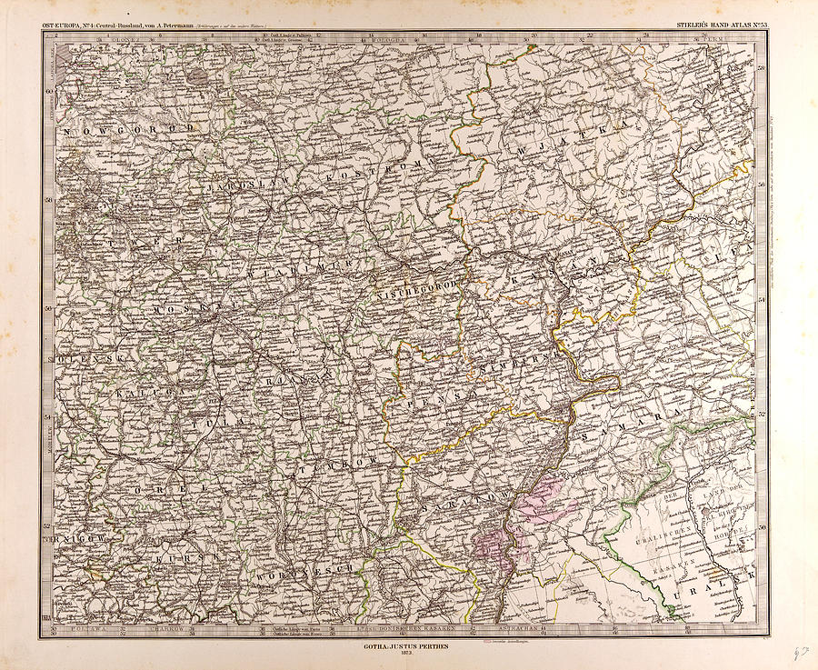 Vintage Drawing - Eastern Europe Map 1873 Gotha Justus Perthes Atlas by English School
