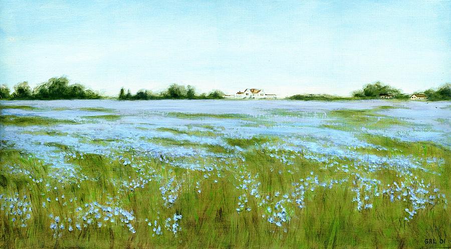 Eastern Shore Maryland Field Of Blue Flowers Painting by G Linsenmayer