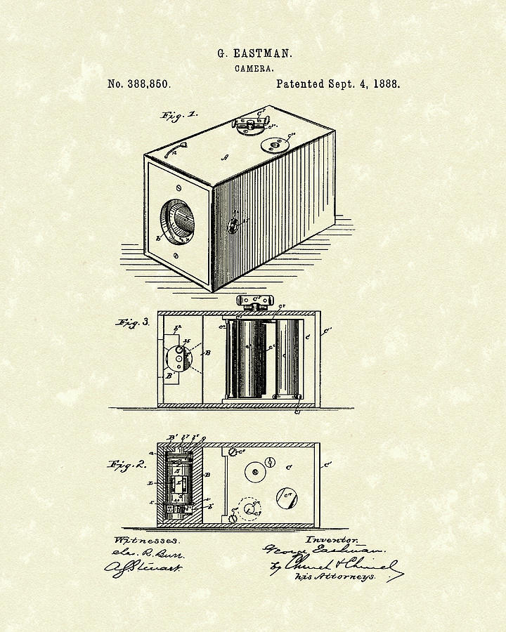 Camera Drawing - Eastman Camera 1889 Patent Art by Prior Art Design