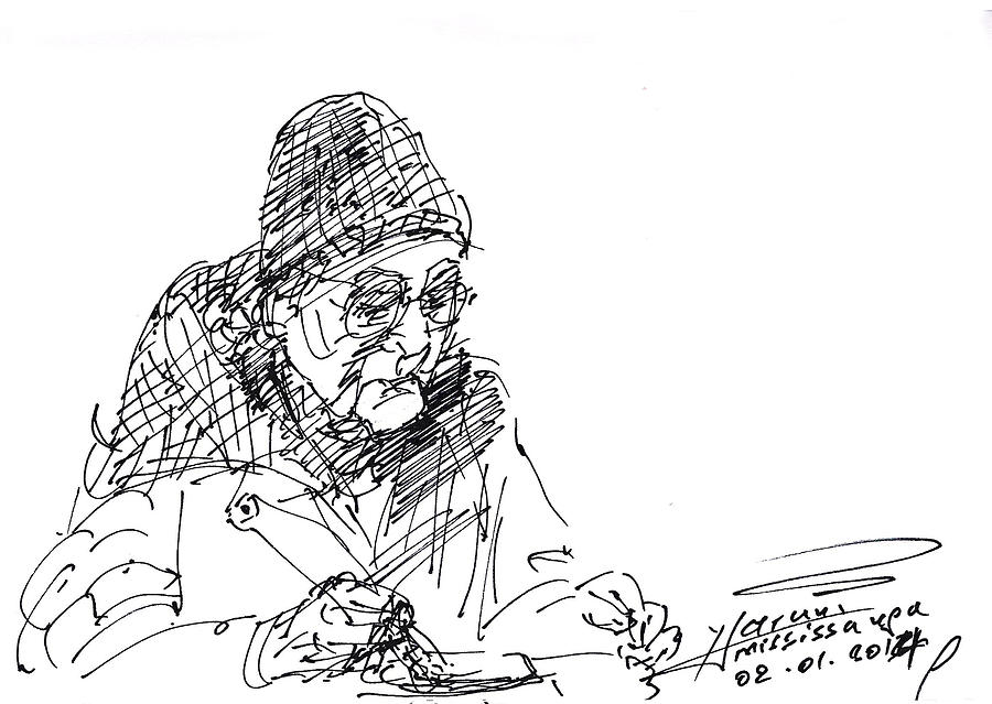 Portrait Drawing - Eating  by Ylli Haruni