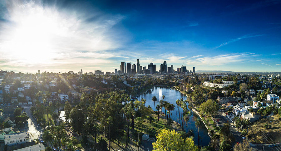 Echo Park, Los Angeles - Aerial Panorama Photograph by Halbergman