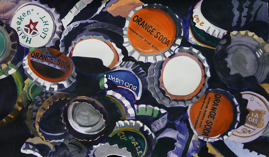 Bottle Caps Painting - Eco 13 by Cathy Ehrler