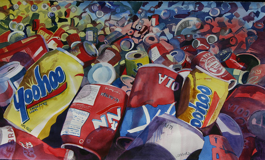 Aluminum Cans Painting - Eco 4 by Cathy Ehrler