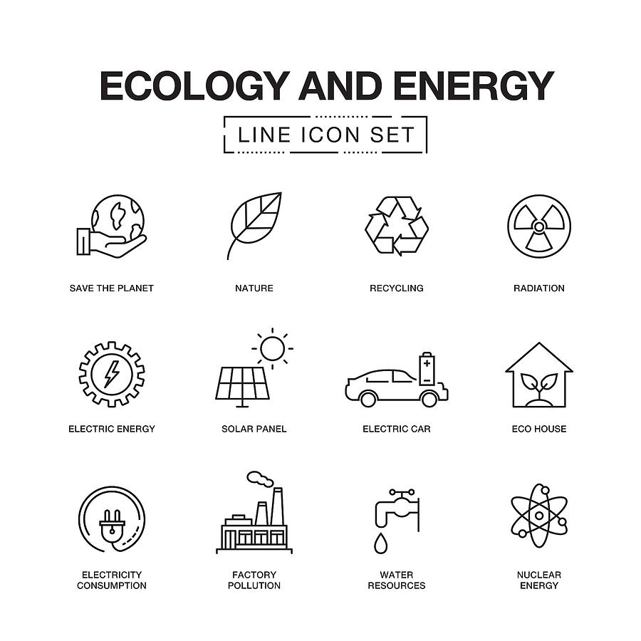 Ecology And Energy Line Icons Drawing by Cnythzl