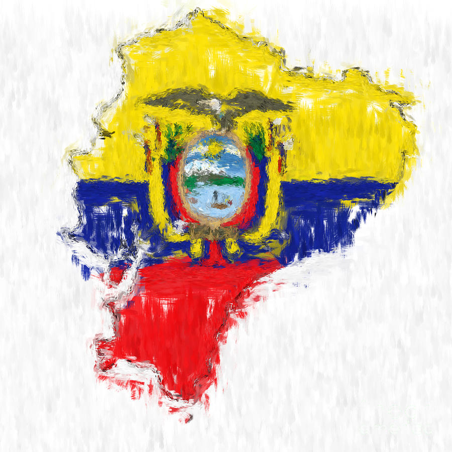 Impressionism Painting - Ecuador Painted Flag Map by Antony McAulay