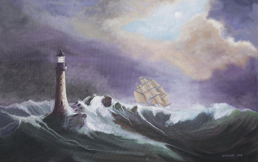Lighthouse Painting - Eddystone Lighthouse by Jerry McElroy