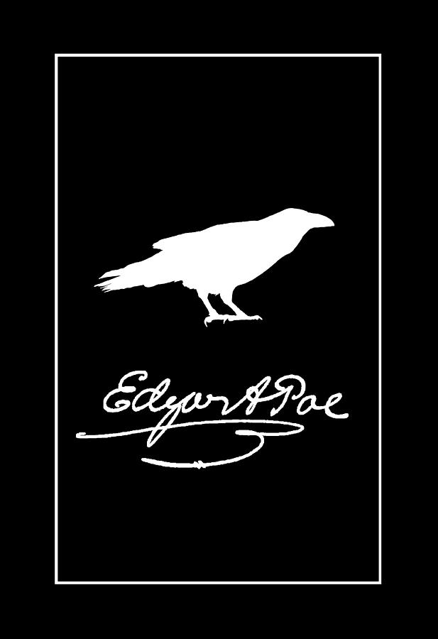 Edgar Allen Poe And The Raven In White On A Black Background Photograph by Suzanne Powers