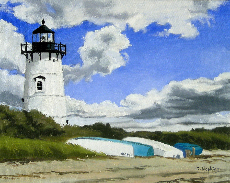 Landscape Painting - Edgartown Lighthouse Marthas Vineyard Massachusetts by Christine Hopkins