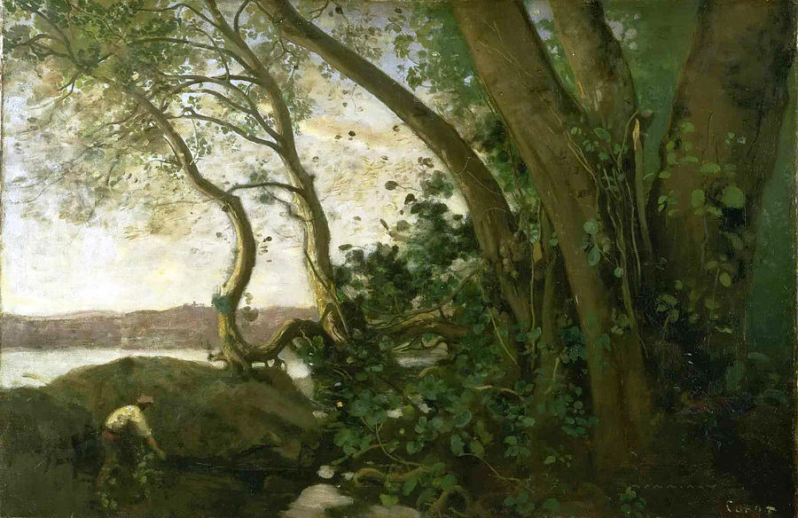 Edge of Lake Nemi Painting by Jean-Baptiste-Camille Corot