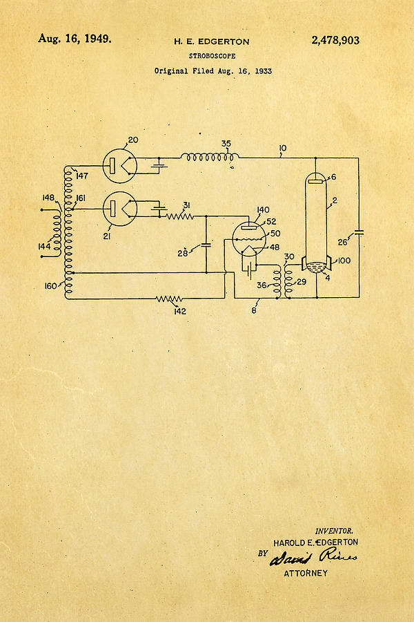 Vintage Photograph - Edgerton Strobe Light Patent Art 1949 by Ian Monk