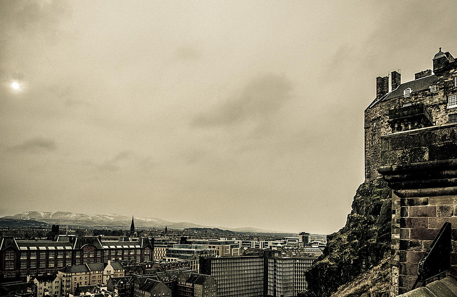 Edinburgh Castle with snow topped mountains Photograph by Lenny Carter