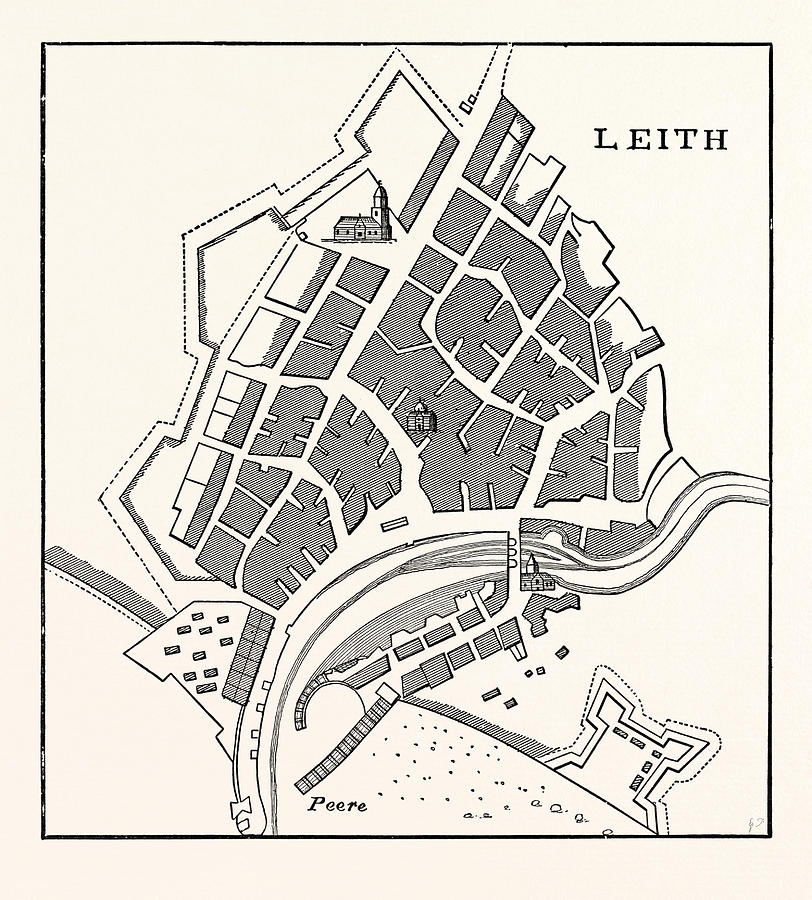Vintage Drawing - Edinburgh Plan Of Leith Showing The Eastern Fortifications by English School