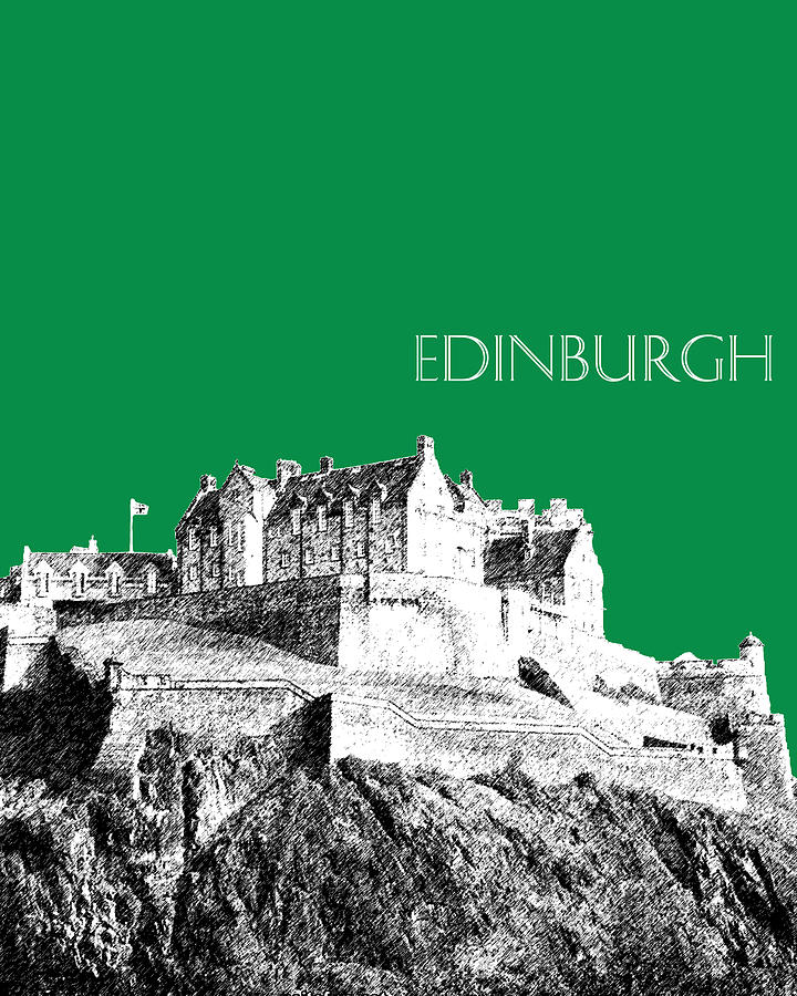 Edinburgh Skyline Edinburgh Castle - Forest Green Digital Art by DB Artist