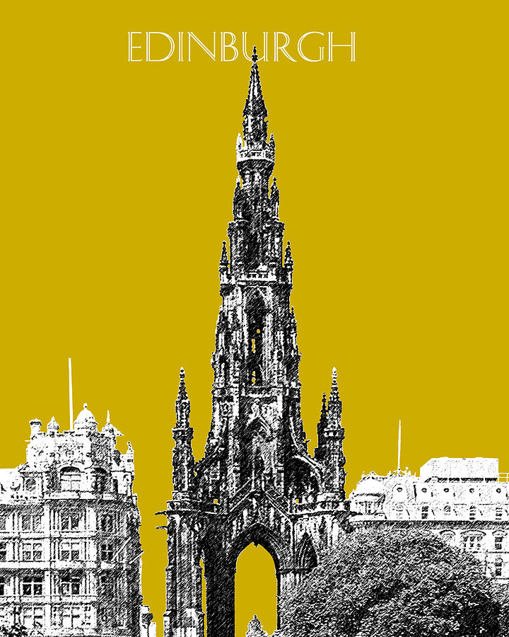 Architecture Digital Art - Edinburgh Skyline Scott Monument - Gold by DB Artist