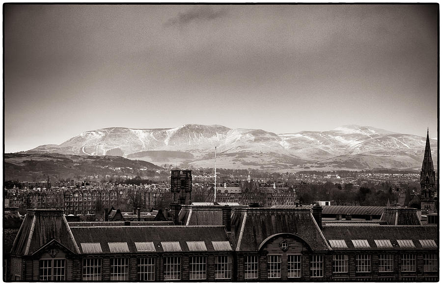 Edinburgh views towards snow capped mountains Photograph by Lenny Carter