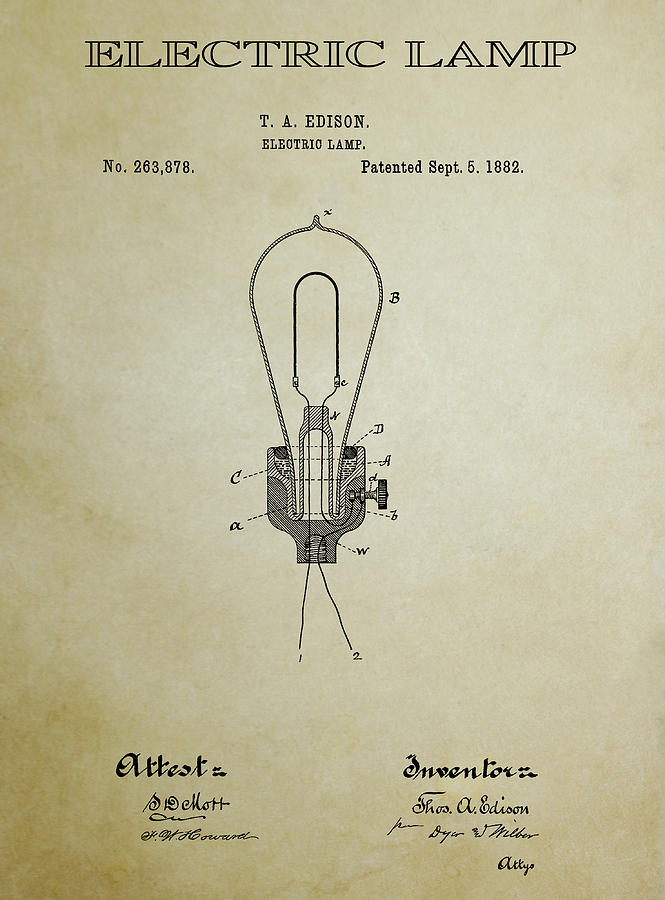 Edison Electric Lamp Patent 3 - 1882 Digital Art by Daniel Hagerman