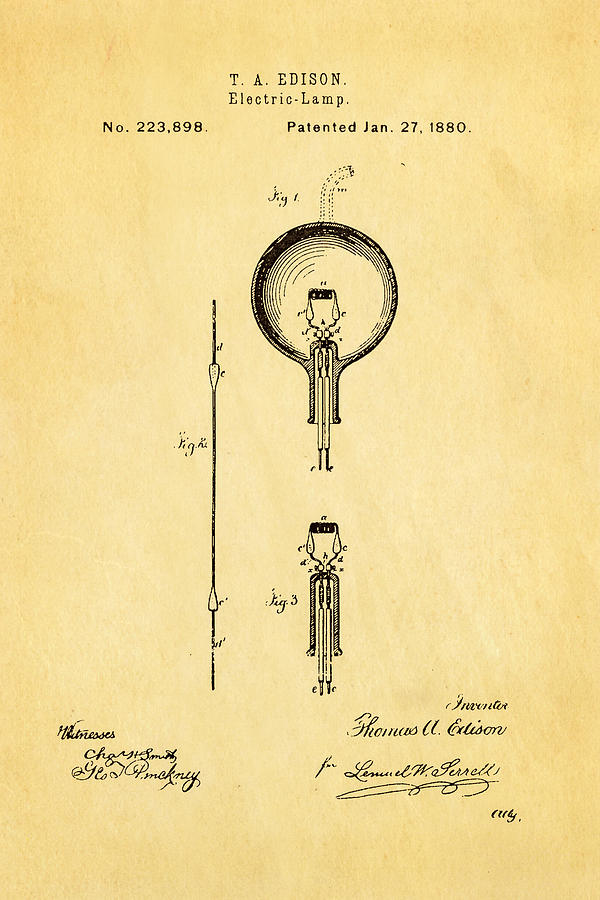 Tool Photograph - Edison Electric Lamp Patent Art 1880 by Ian Monk