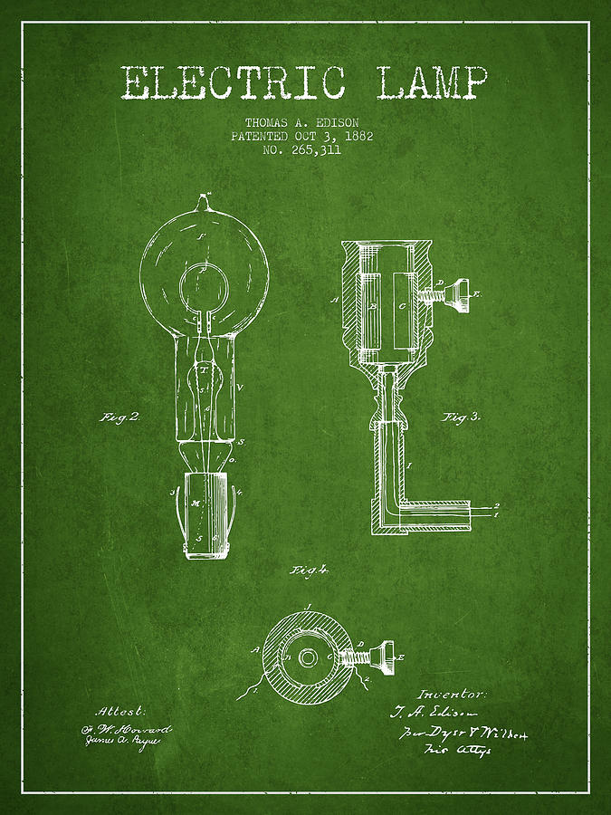 Edison Electric Lamp Patent from 1882 - Green Digital Art by Aged Pixel ...