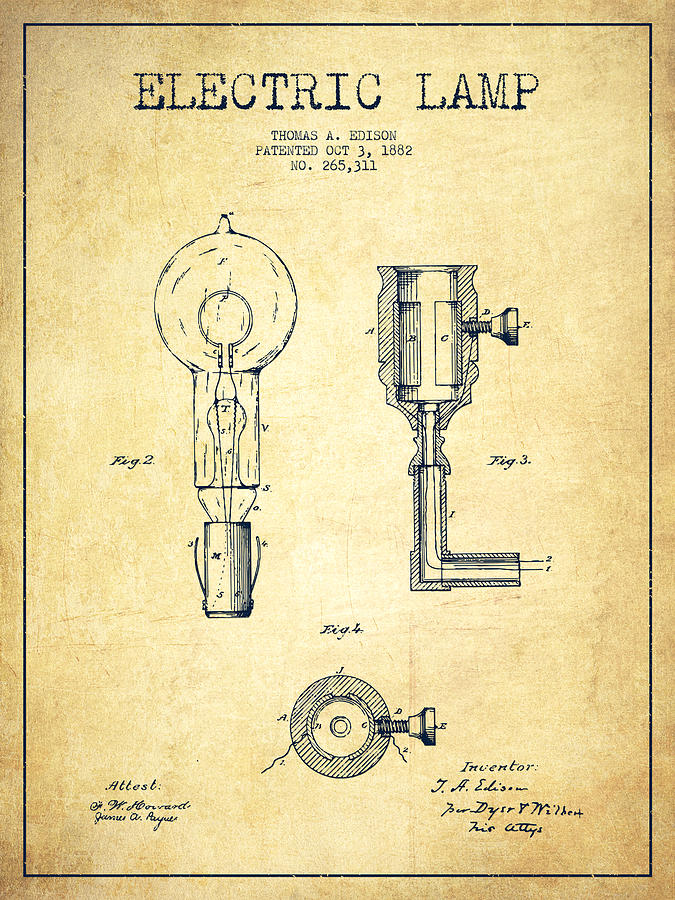 Edison Electric Lamp Patent from 1882 - Vintage Digital Art by Aged ...