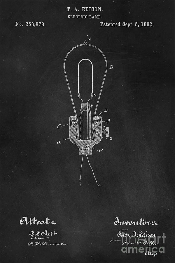 Edison Light Bulb Patent Art Chalkboard Photograph by Edward Fielding