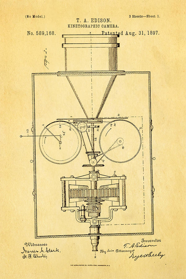 Vintage Photograph - Edison Motion Picture Camera Patent Art 1897 by Ian Monk