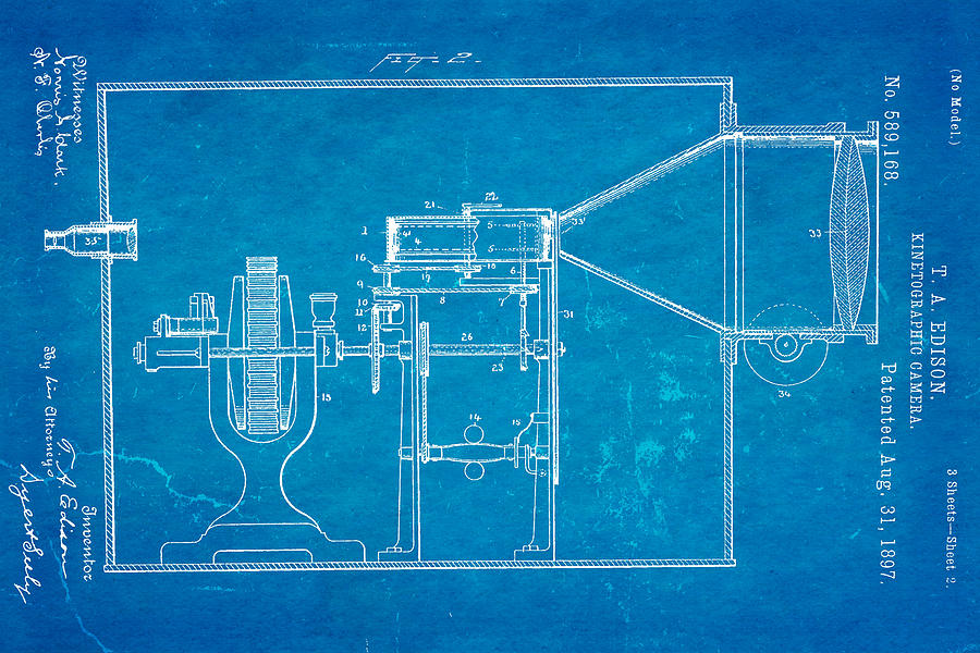 Vintage Photograph - Edison Motion Picture Camera Patent Art 2 1897 Blueprint by Ian Monk