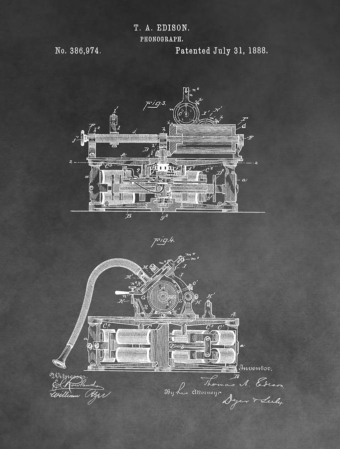 Edison Phonograph Patent Drawing by Dan Sproul