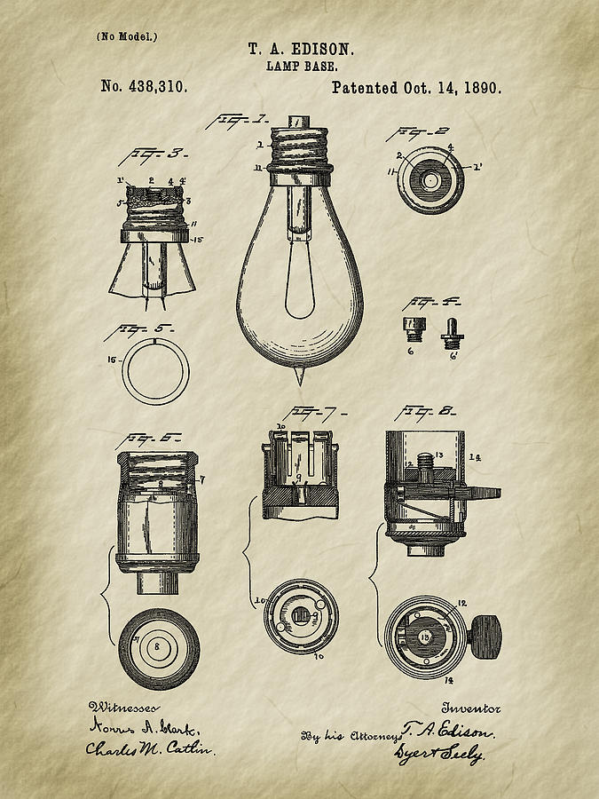 Edisons 1890 Lamp Base Patent Art Photograph by Barry Jones