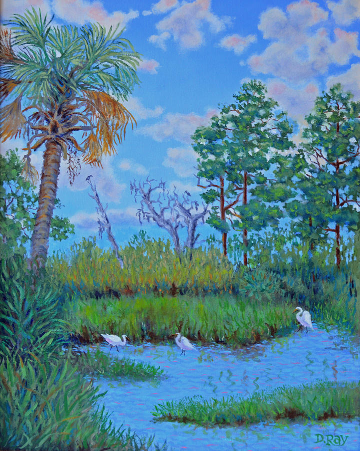 Edisto Egret Hideaway Painting by Dwain Ray