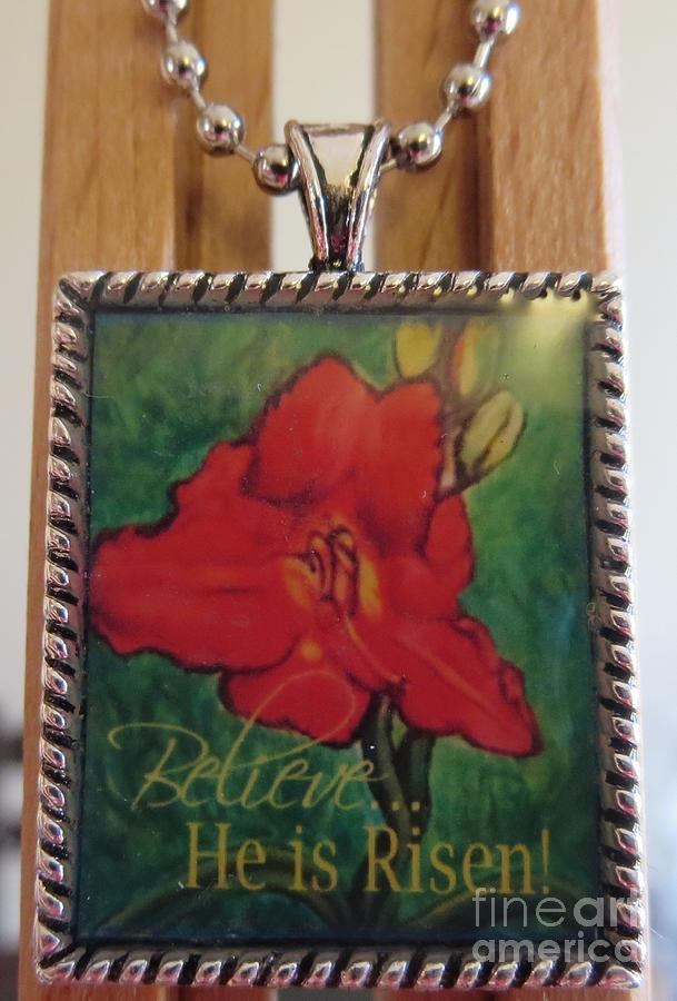 The Scarlet Lily Painting with an Inspirational Message in a Necklace Painting by Kimberlee Baxter