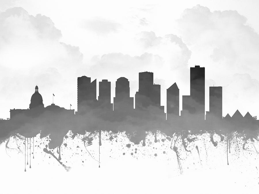 Edmonton Digital Art - Edmonton Alberta Skyline - Gray 03 by Aged Pixel