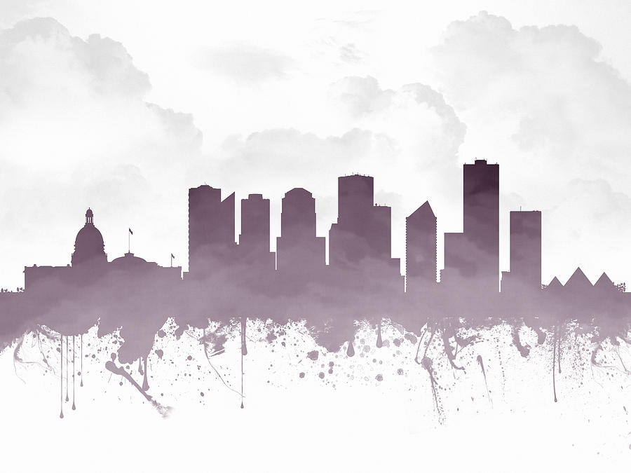 Edmonton Digital Art - Edmonton Alberta Skyline - Purple 03 by Aged Pixel