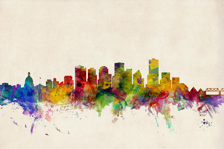 Watercolour Digital Art - Edmonton Canada Skyline by Michael Tompsett