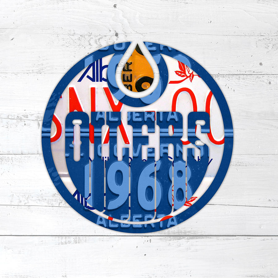 Hockey Mixed Media - Edmonton Oilers Hockey Team Retro Logo Vintage Recycled Alberta Canada License Plate Art by Design Turnpike
