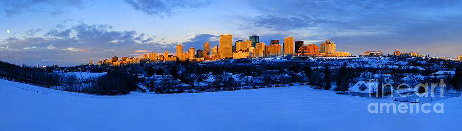 2011 Edmonton Winter Skyline Panorama 1 Photograph by Terry Elniski