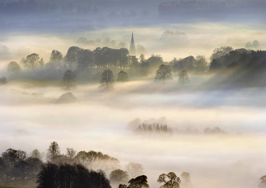Edensor church in the mist Photograph by Jerry Daniel