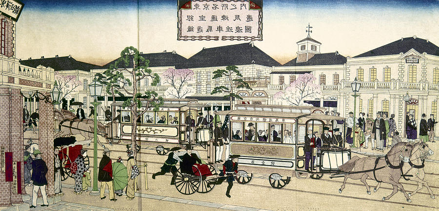 Edo Street Railway, C1870 Painting by Granger