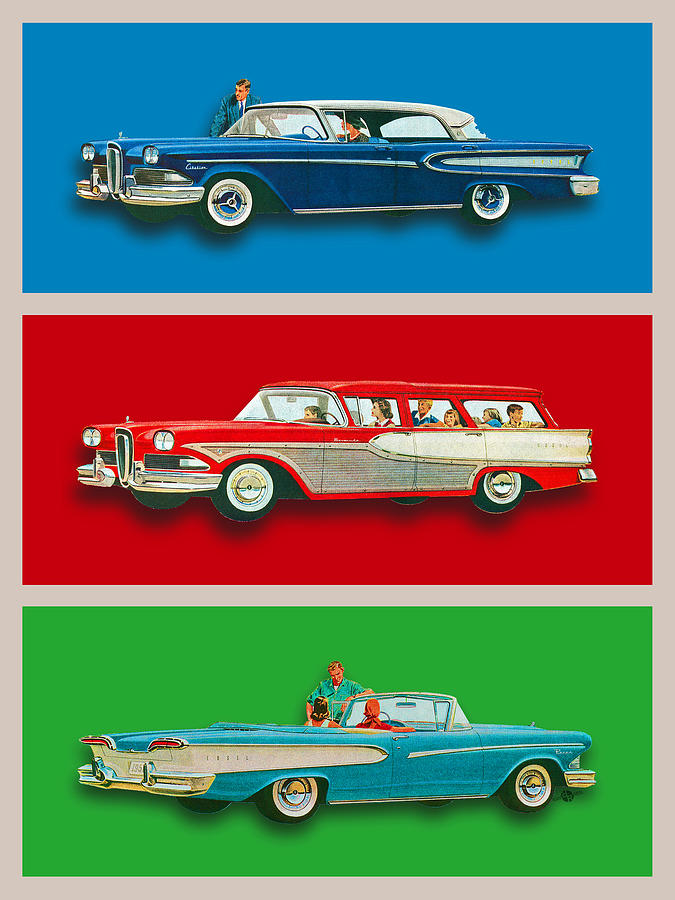 Detroit Painting - Edsel Car Advertisement Gray Border by Tony Rubino