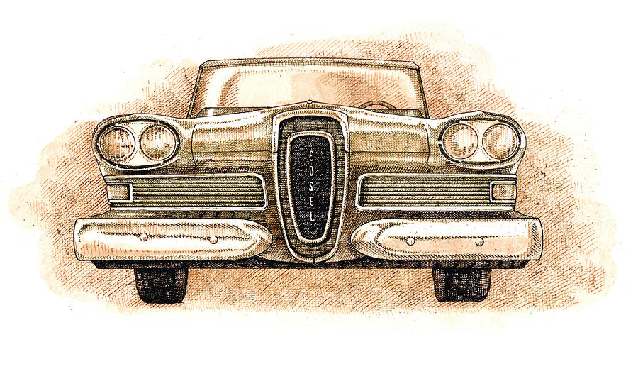 Edsel Drawing by Dan Nelson