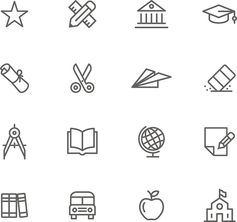 Education themed thin-line icon set Drawing by Roccomontoya
