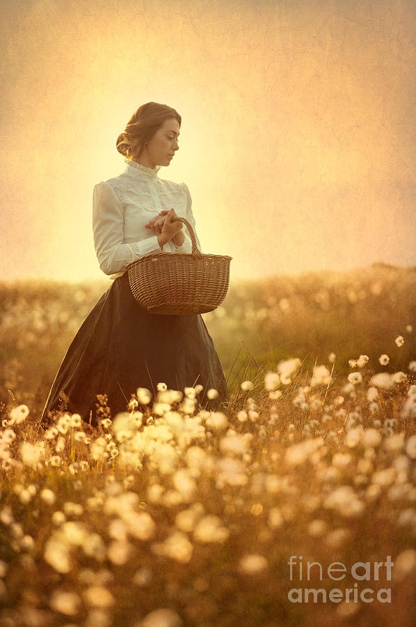 Sunset Photograph - Edwardian Woman In A Meadow At Sunset by Lee Avison